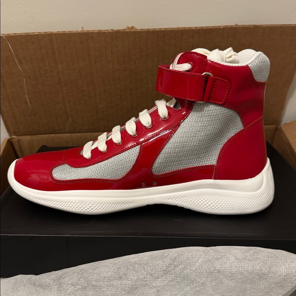 PRADA Linea Rossa America’s Cup High-Top Sneakers Red/White  Men’s 8